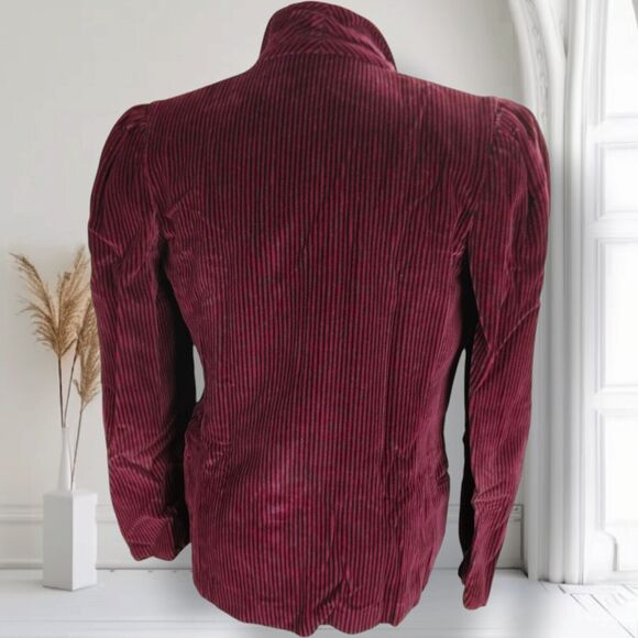 Vintage Perry Ellis Whimsigoth Striped Blazer Size 6 Puff Sleeve Maroon Velour - Picture 4 of 16